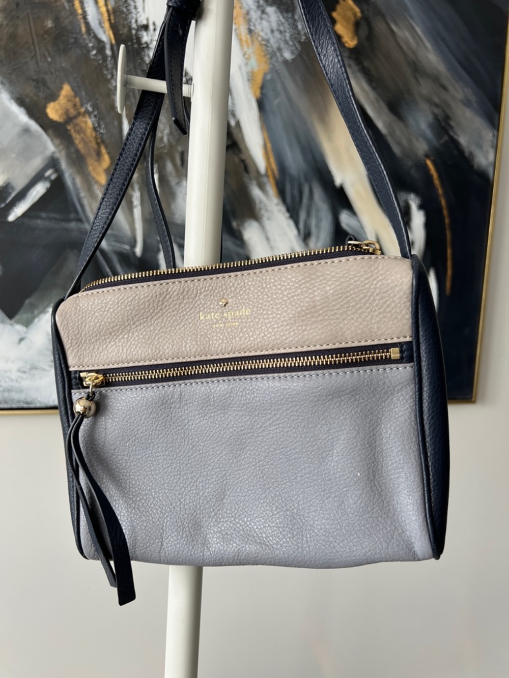 Kate Spade Pebbled Leather Crossbody Bag in Gray, Beige & Navy